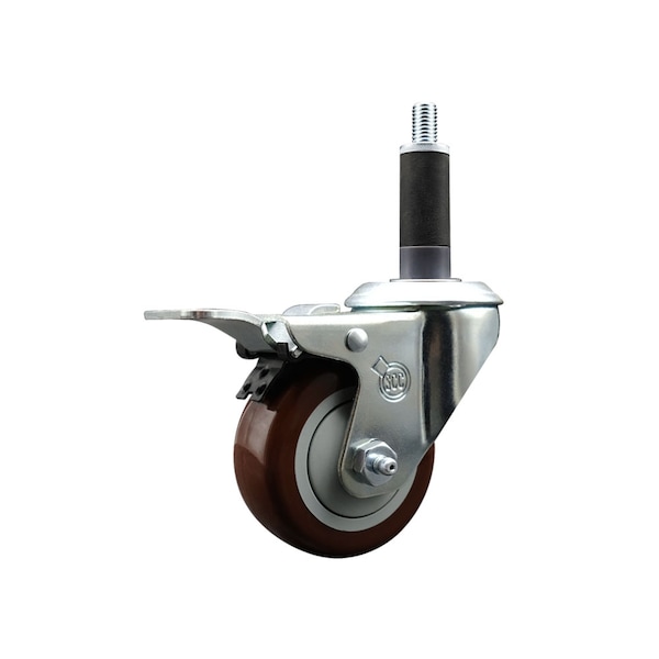 3'' SS Maroon Poly Swivel 1'' Expanding Stem Caster Total Lock Brake